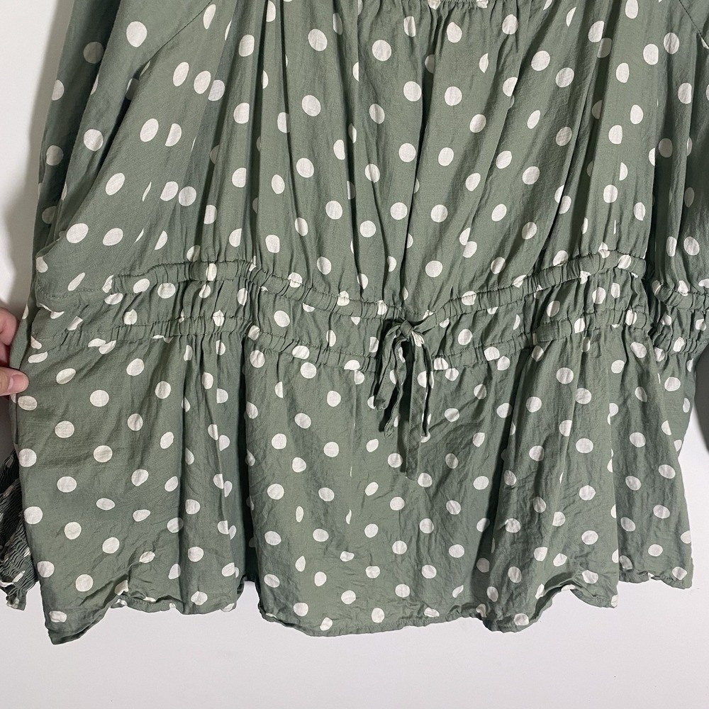 Ava & Viv Top Womens 4X Green White Polka Dot Whimsy Chic Boho Cowgirl Blouse - Picture 10 of 16